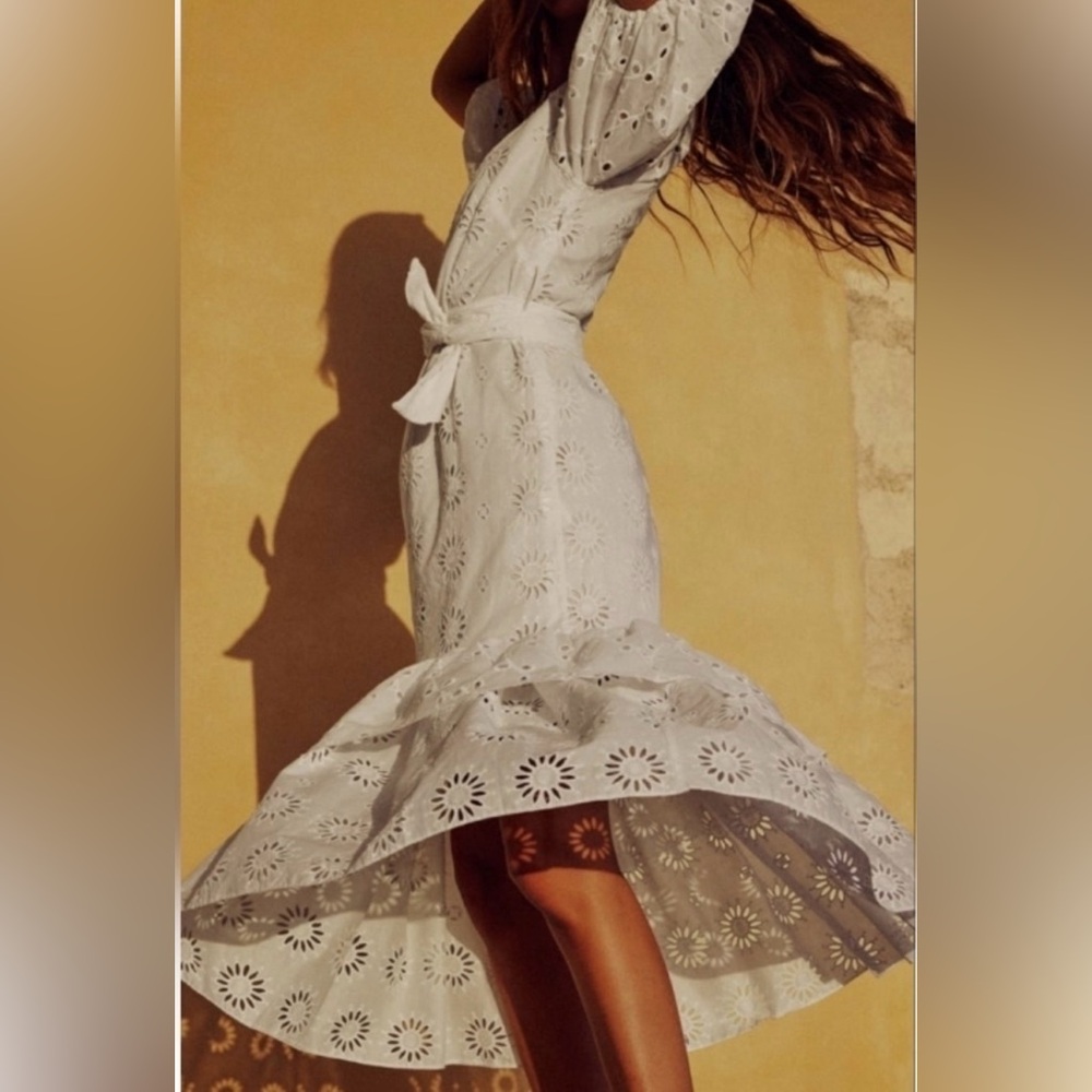 M Zara White High Low Eyelet Dress
